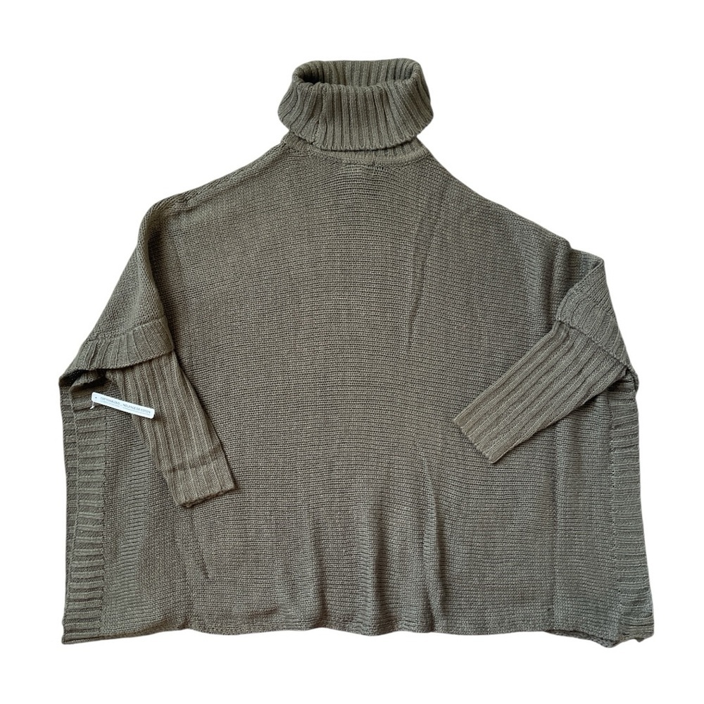 Noir Knit Turtleneck Poncho Sweater Vine Leaf Green | Small - Picture 3 of 4